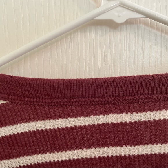 Maroon striped waffle print long sleeve - Picture 3 of 4